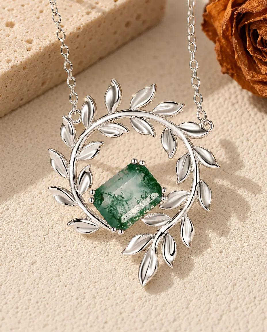 Moss Agate Halskæde - set forfra