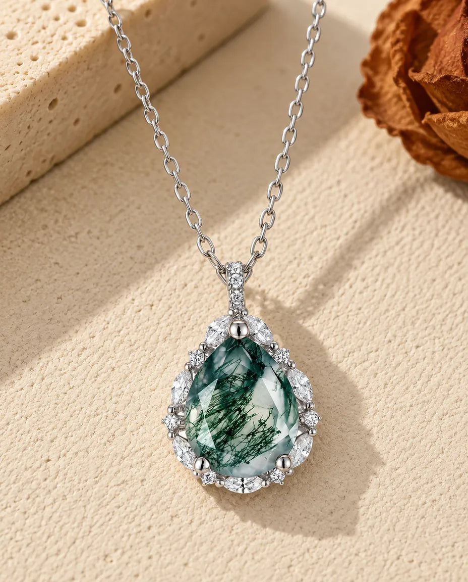 Moss Agate Halskæde - set forfra