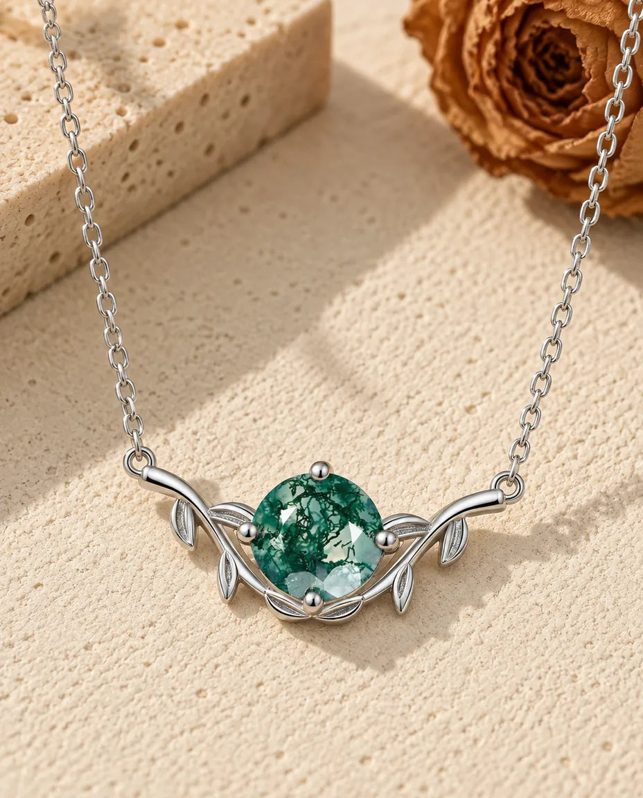 Moss Agate Halskæde - set forfra