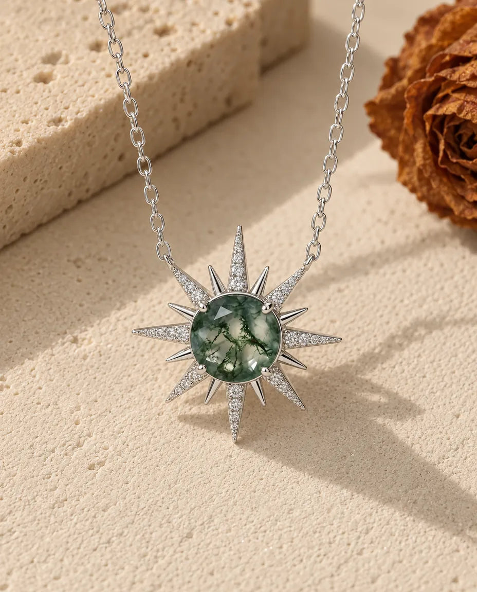 Moss Agate Halskæde - set forfra