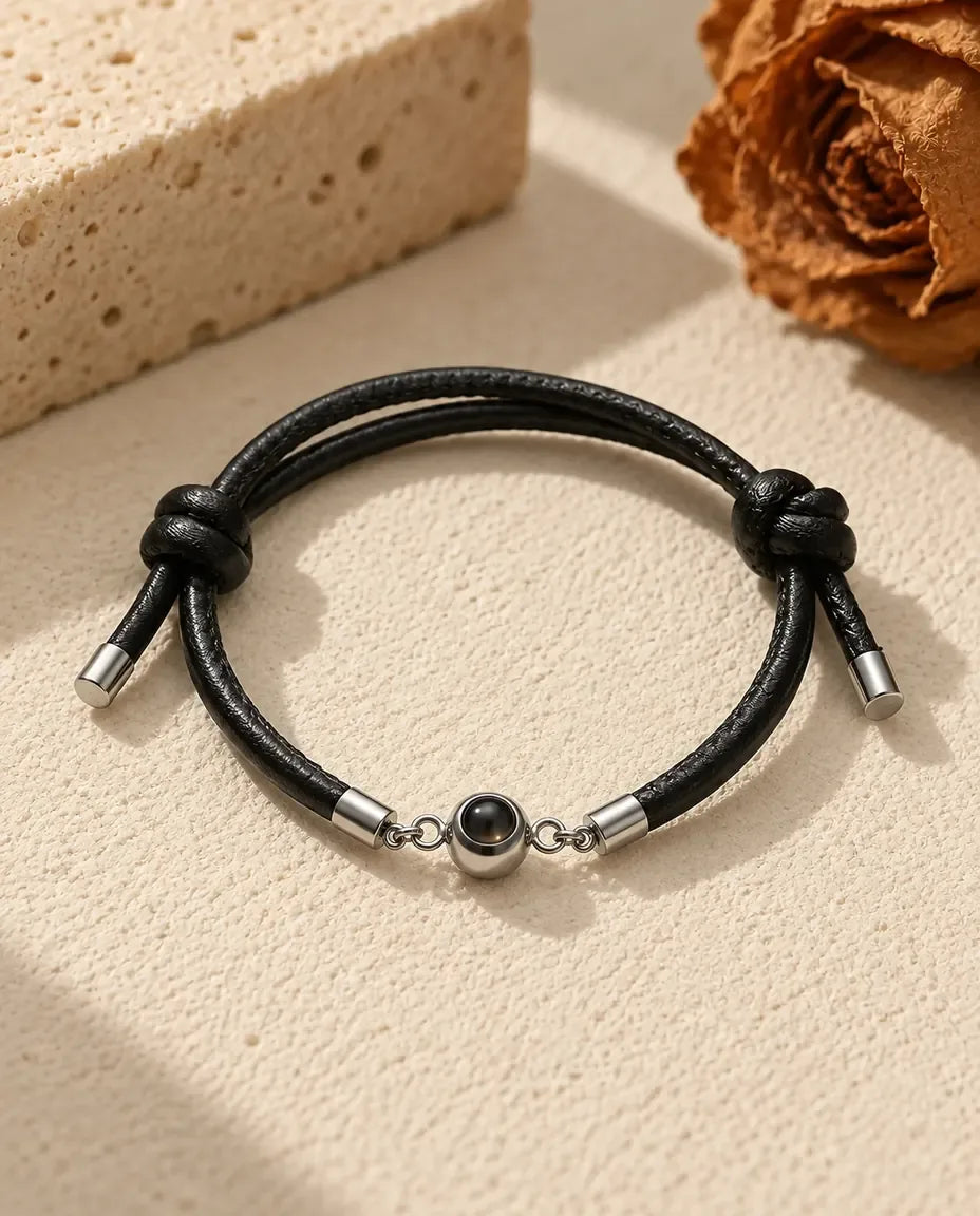 Armbånd med Billede Indeni i Læder - lagt fladt