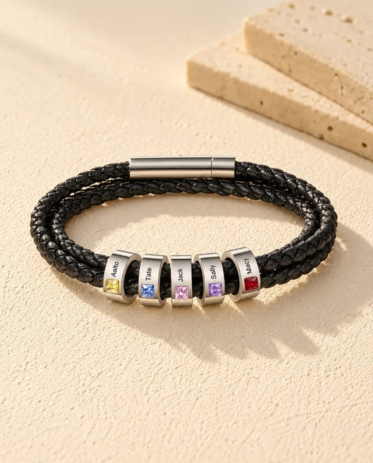 Armbånd til Mænd - version med 5 navne og fødselssten