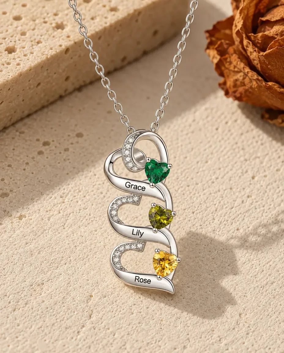 Halskæde med Fødselssten - set forfra i sølv