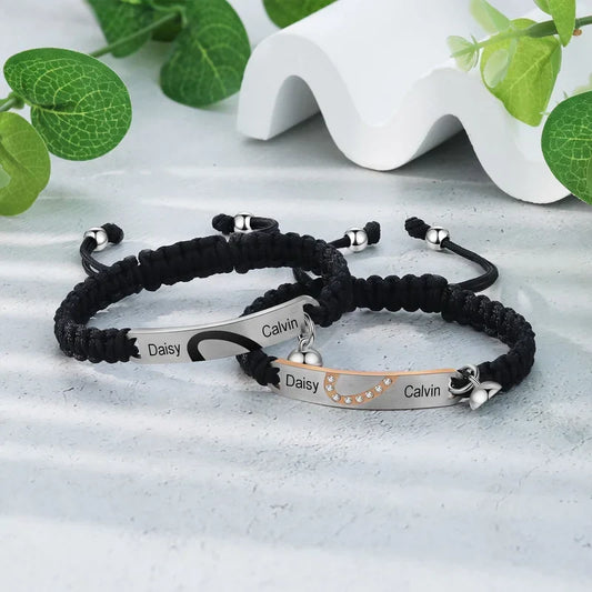 Matchende Armbånd med Navn og Magnethjerte