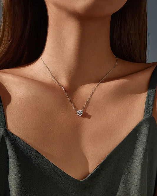 Moissanite Halskæde – Hjerte 0,5 ct, Halo