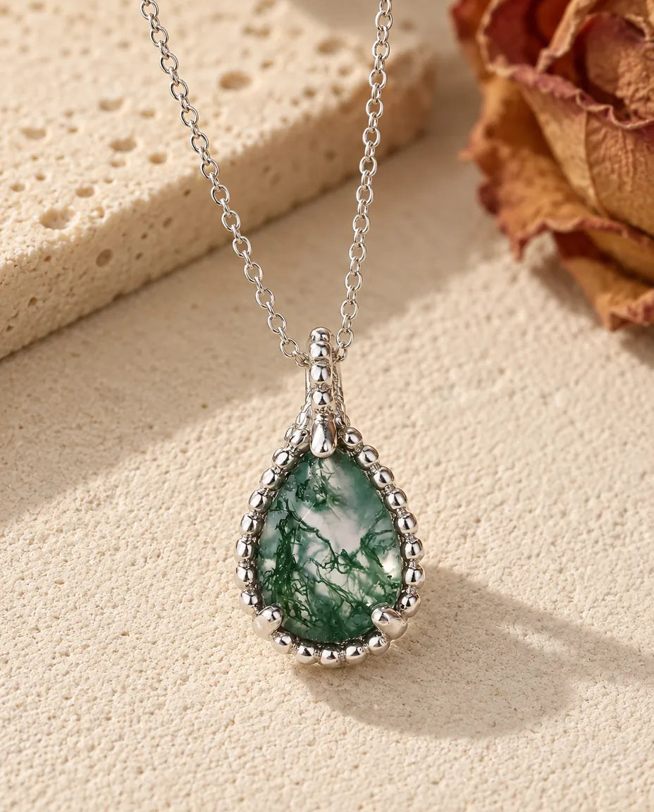 Moss Agate Halskæde - set forfra