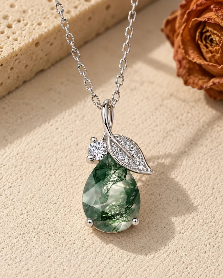 Moss Agate Halskæde - set forfra