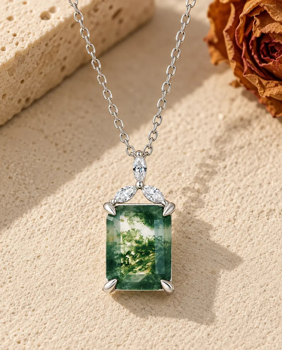 Moss Agate Halskæde - set forfra