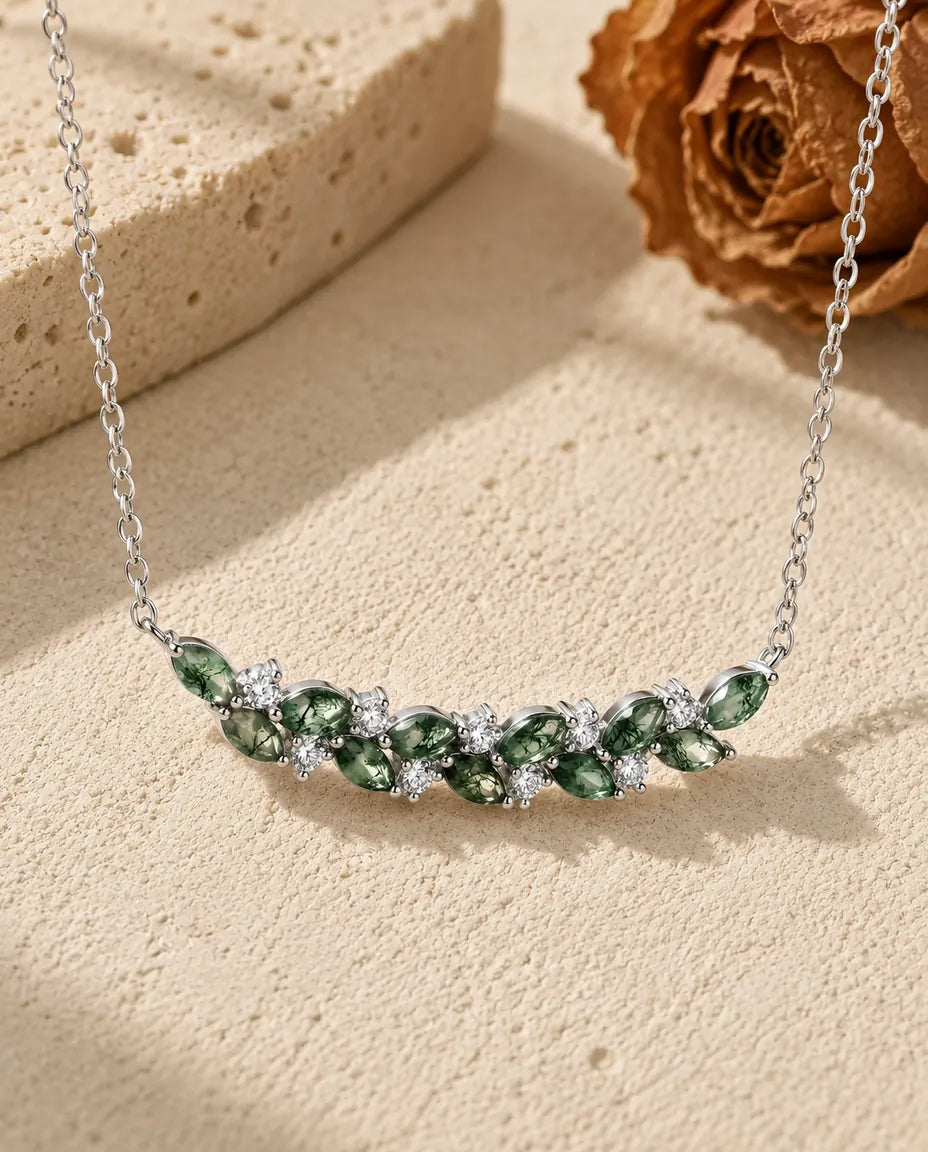 Moss Agate Halskæde - set forfra