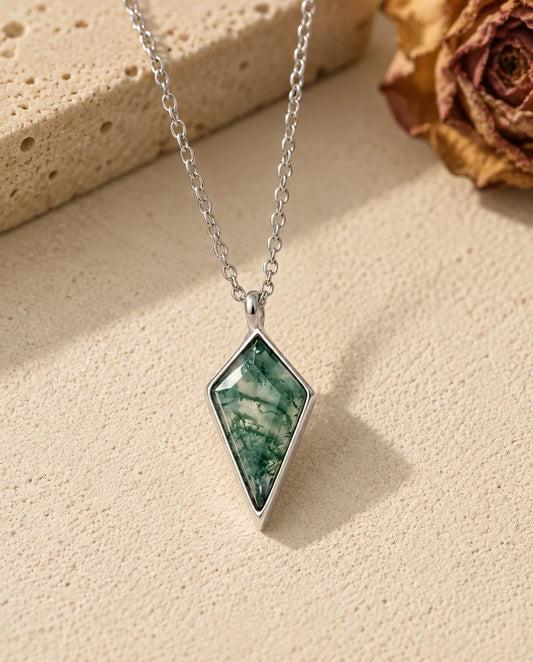 Moss Agate Halskæde - set forfra