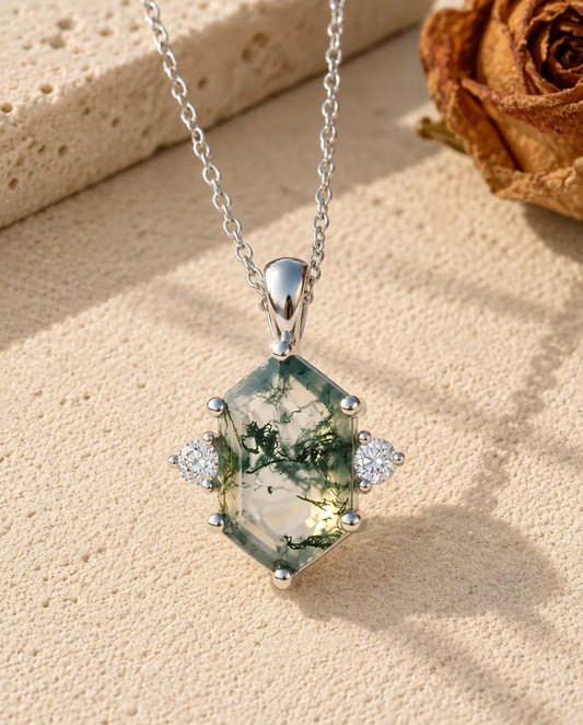 Moss Agate Halskæde - set forfra