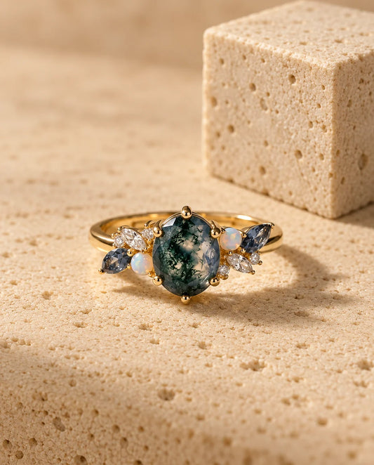 Moss Agate Ring - set forfra