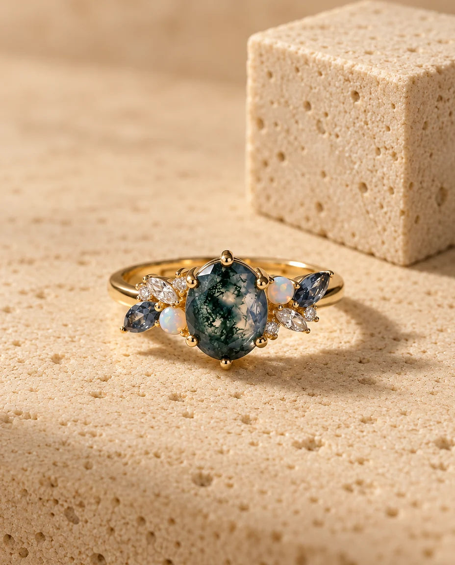 Moss Agate Ring - set forfra