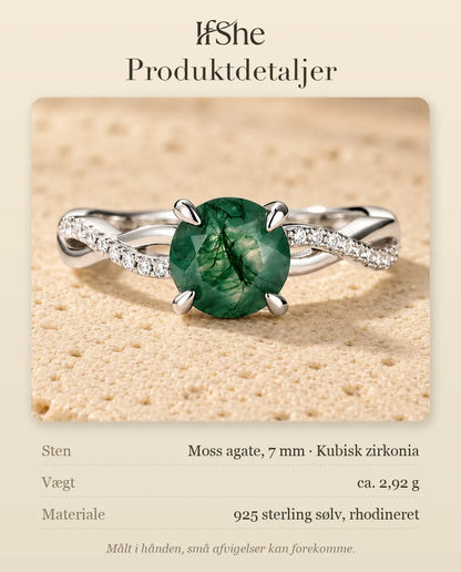 Moss Agate Ring - produktdetaljer med stenstørrelse, vægt og materiale