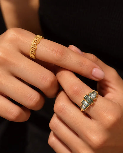 Moss Agate Ring Sæt - båret hver for sig, en ring på hver hånd