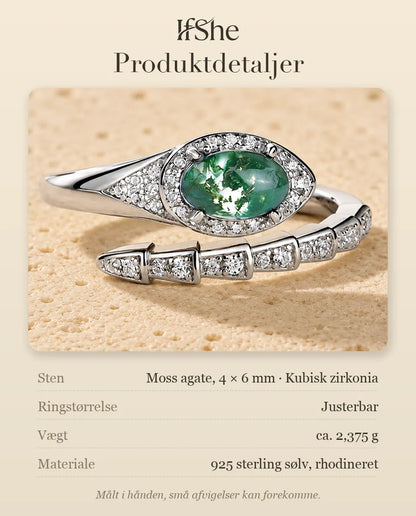 Moss Agate Ring - produktdetaljer med stenstørrelse, vægt og materiale