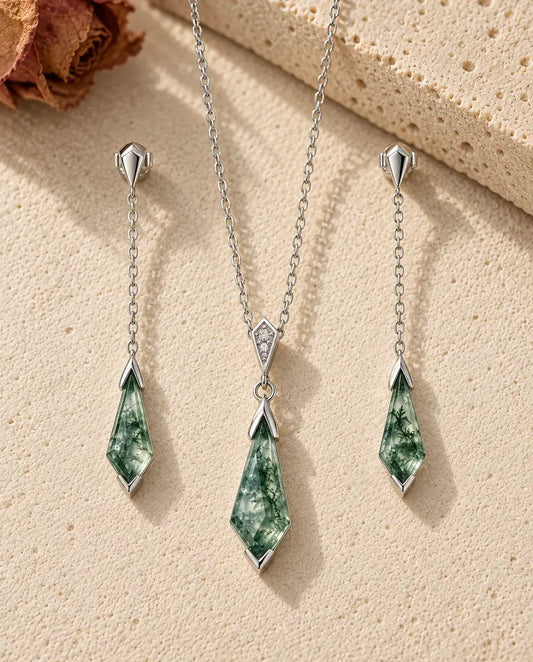 Moss Agate Smykkesæt - hele sættet
