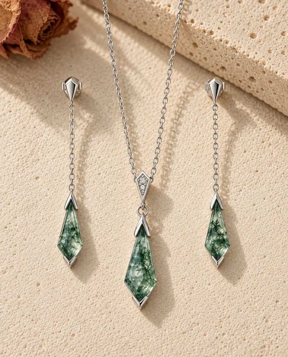 Moss Agate Smykkesæt - hele sættet